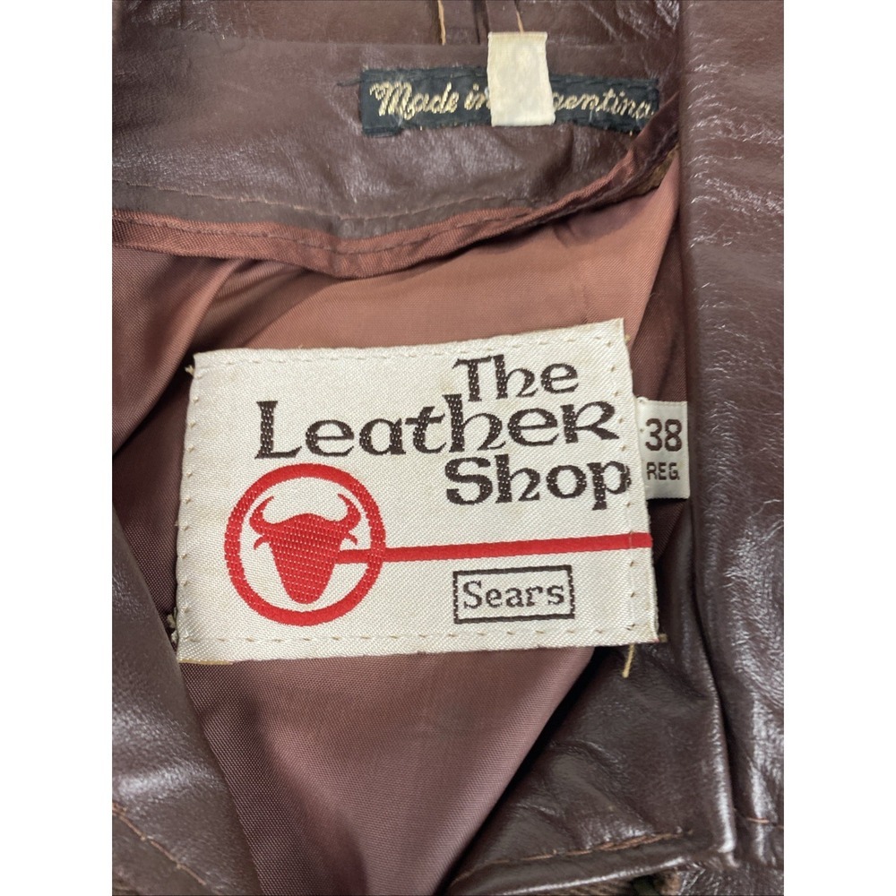 VTG Sears the Leather Shop Brown Leather Moto Jacket Sz 38 R - Picture 6 of 11